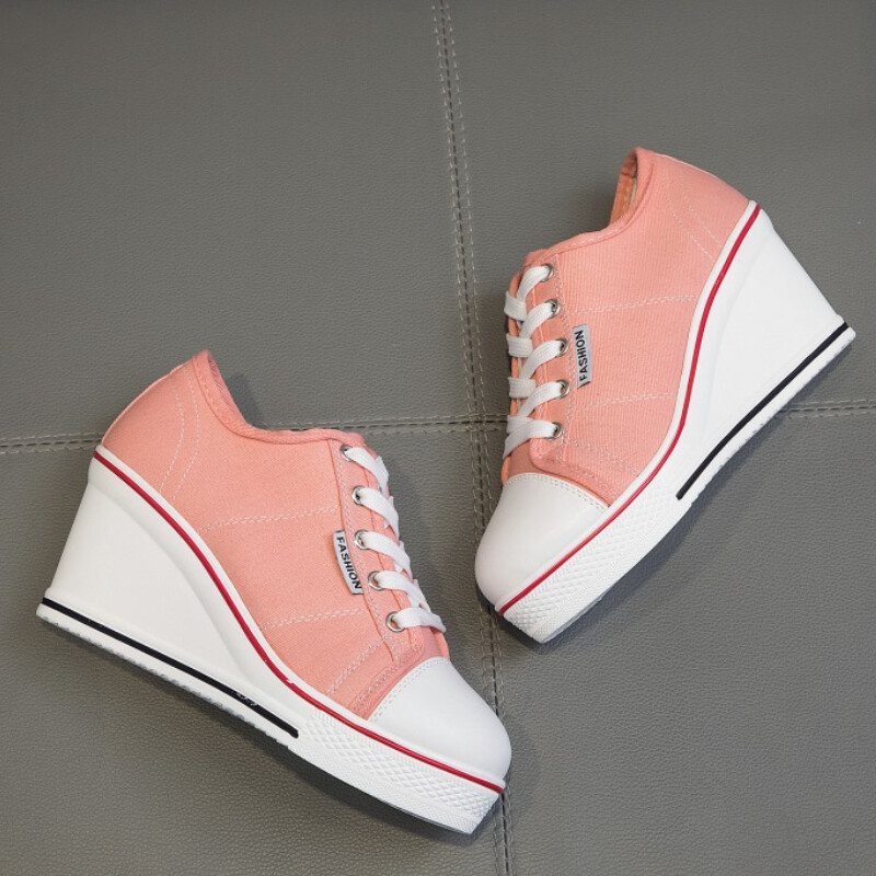 Γυναικεία παπούτσια New Woman Wedge Canvas Vulcanize Shoes Platform Breathable Canvas Shoes Casual Students Candy Color Wedge Sneakers