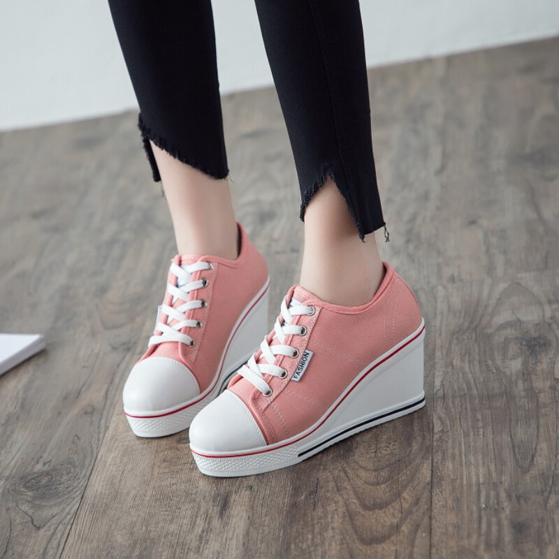 Γυναικεία παπούτσια New Woman Wedge Canvas Vulcanize Shoes Platform Breathable Canvas Shoes Casual Students Candy Color Wedge Sneakers