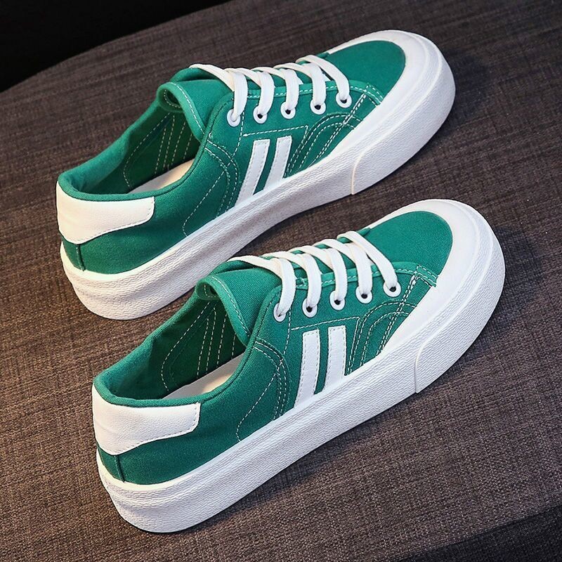 Új klasszikus női tornacipők, fűzős lapos sétacipők női Canvas platform cipők Alkalmi vulkanizált cipők Chaussure Femme