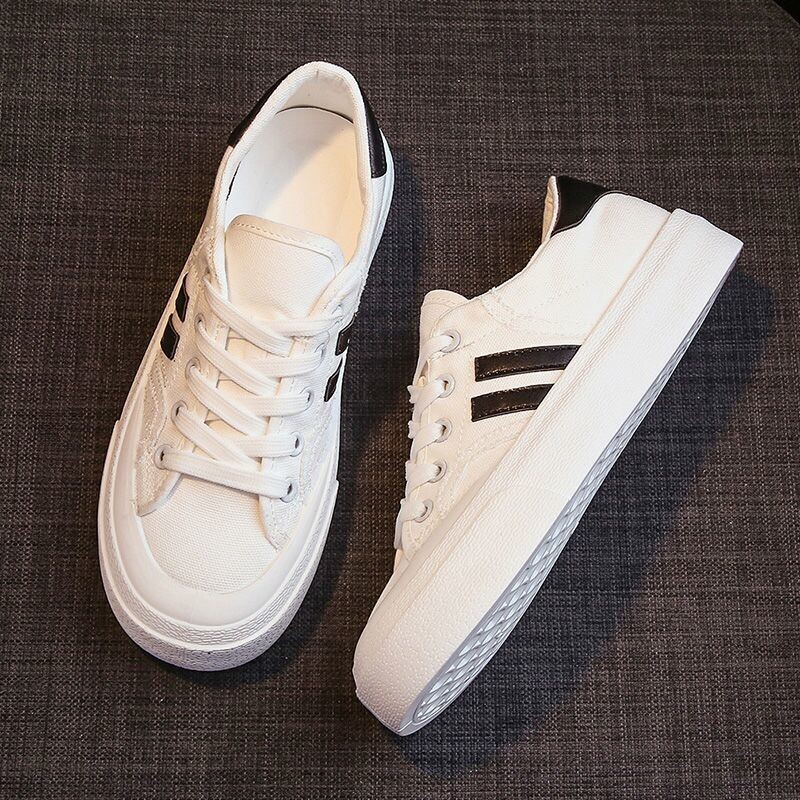 Új klasszikus női tornacipők, fűzős lapos sétacipők női Canvas platform cipők Alkalmi vulkanizált cipők Chaussure Femme
