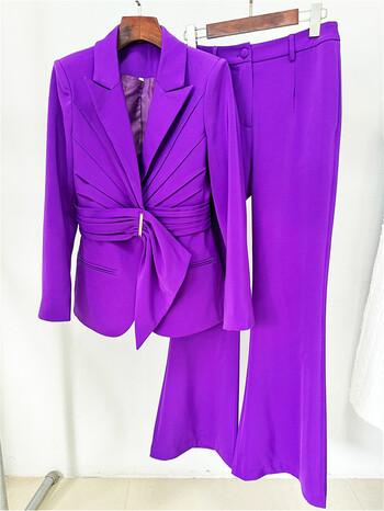 Master Designed Purple Suit Set for Women 2 τεμάχια με οδοντωτό πέτο Slim Fit 2 τμχ Σετ γυναικείο κοστούμι Blazer Pants Fashion Tuxedo