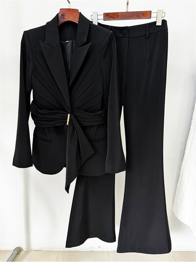 Mester tervezésű lila öltöny szett nőknek 2 részes fogazott hajtóka karcsú, 2 db női öltöny szett blézer nadrág divat szmoking