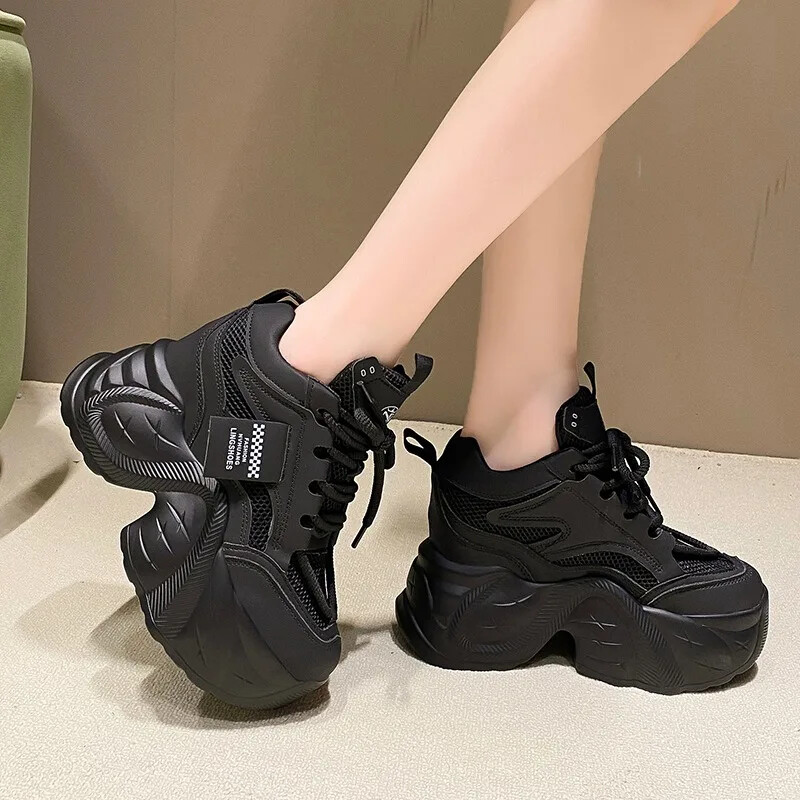 11 CM Nou Toamnă Respirantă Femei Casual Pantofi Moda Toc Înalt Femei Pane Toc Pantofi Pantofi Cu Talpă groasă Pantofi cu platformă