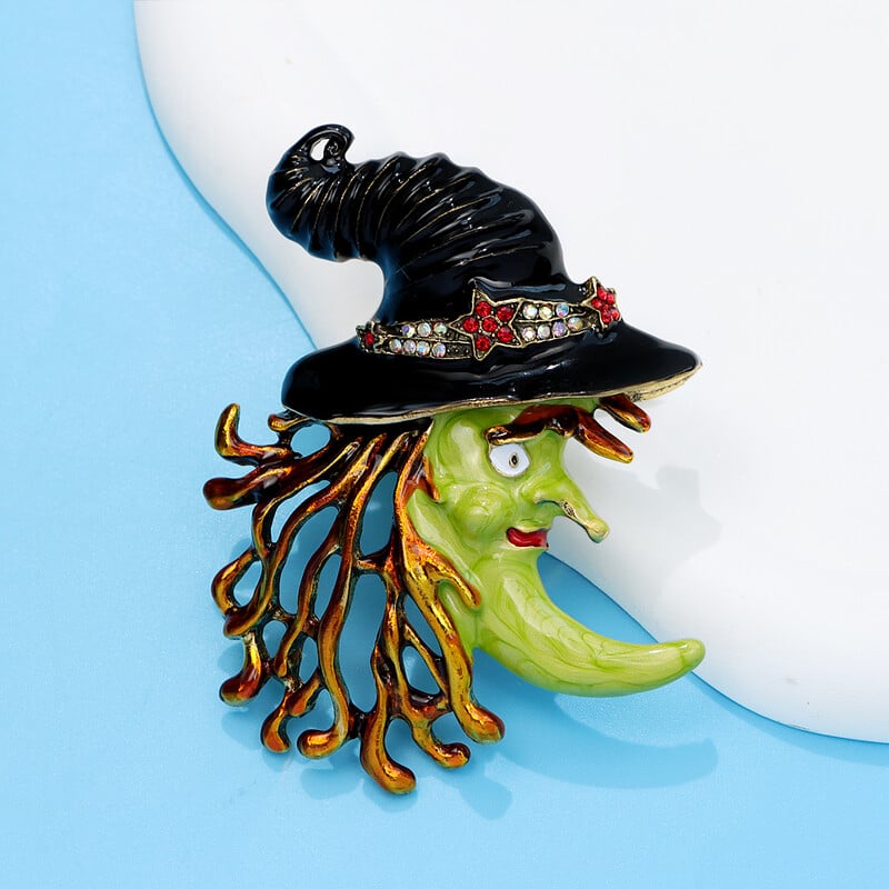 CINDY XIANG σμάλτο Halloween Witch Brooch Μεγάλη παράξενη καρφίτσα