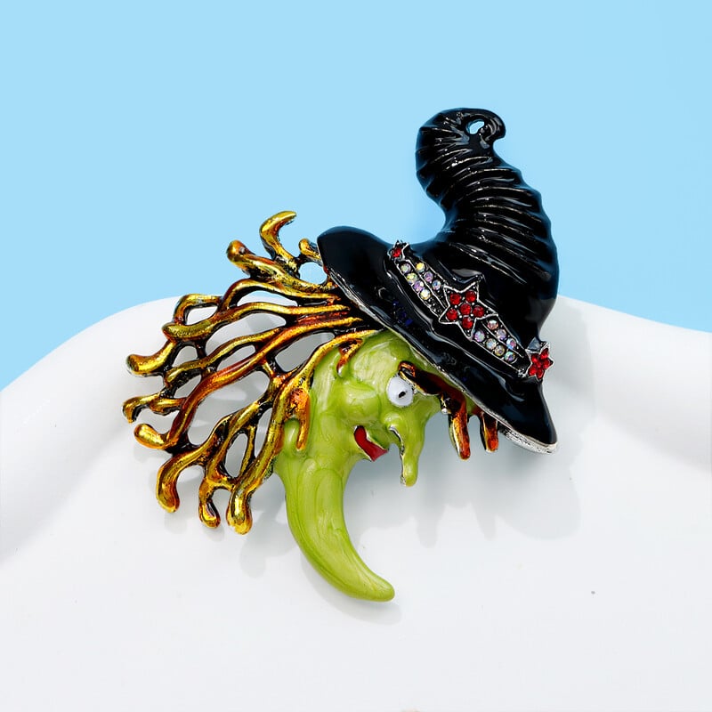 CINDY XIANG σμάλτο Halloween Witch Brooch Μεγάλη παράξενη καρφίτσα