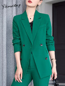 Yitimuceng Costume pentru femei Seturi de birou la modă clasică cu mânecă lungă la două piepte Blazere formale + costume cu pantaloni late cu talie înaltă
