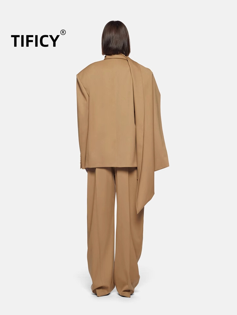 Set de două piese pentru femei de toamnă și iarnă, noua eșarfă, cu siluetă, blazere și set de pantaloni casual cu talie înaltă