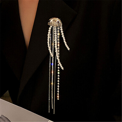 XIALUOKE 1 bucată Vintage Hyperbole Cristal Perle Broșă meduză pentru femei personalitate ciucuri lungi guler broșe accesorii