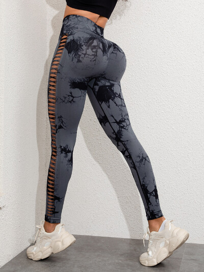 2024 Leggings sexy de gimnastică pentru ridicarea fundului, pentru femei, cu talie înaltă, fără sudură, cu vopsea cravată, pentru femei, skinny stretch, în aer liber, pantaloni scobiți