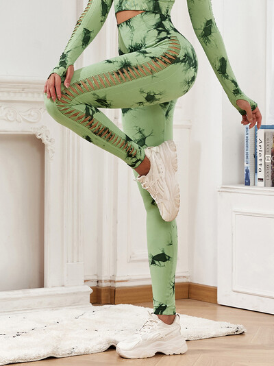 2024 Leggings sexy de gimnastică pentru ridicarea fundului, pentru femei, cu talie înaltă, fără sudură, cu vopsea cravată, pentru femei, skinny stretch, în aer liber, pantaloni scobiți