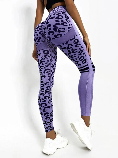 Pantaloni de yoga fără cusături de leopard pentru femei, cu talie înaltă, cu ridicare în șold, miere, piersică, pantaloni de fitness, costum de yoga, pantaloni sport pentru alergare strâmți