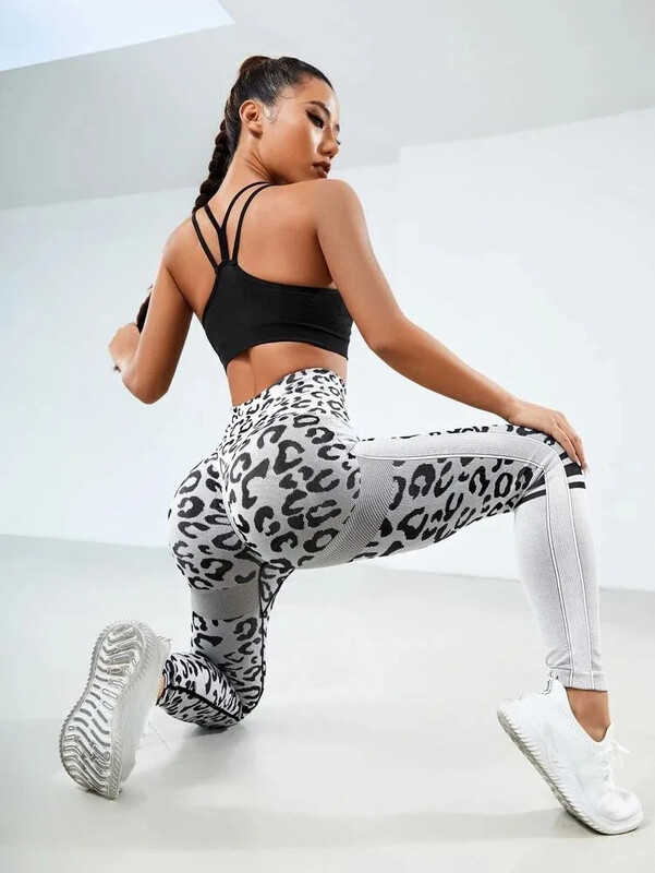 Pantaloni de yoga fără cusături de leopard pentru femei, cu talie înaltă, cu ridicare în șold, miere, piersică, pantaloni de fitness, costum de yoga, pantaloni sport pentru alergare strâmți