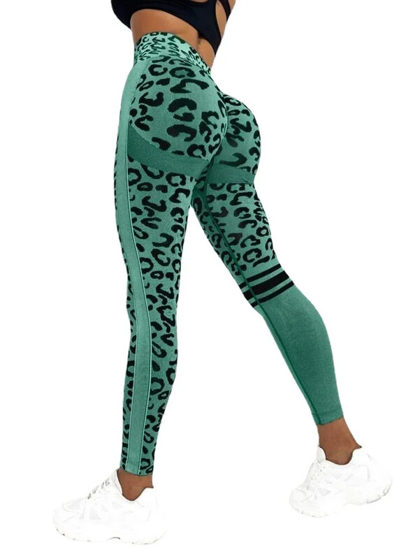 Pantaloni de yoga fără cusături de leopard pentru femei, cu talie înaltă, cu ridicare în șold, miere, piersică, pantaloni de fitness, costum de yoga, pantaloni sport pentru alergare strâmți