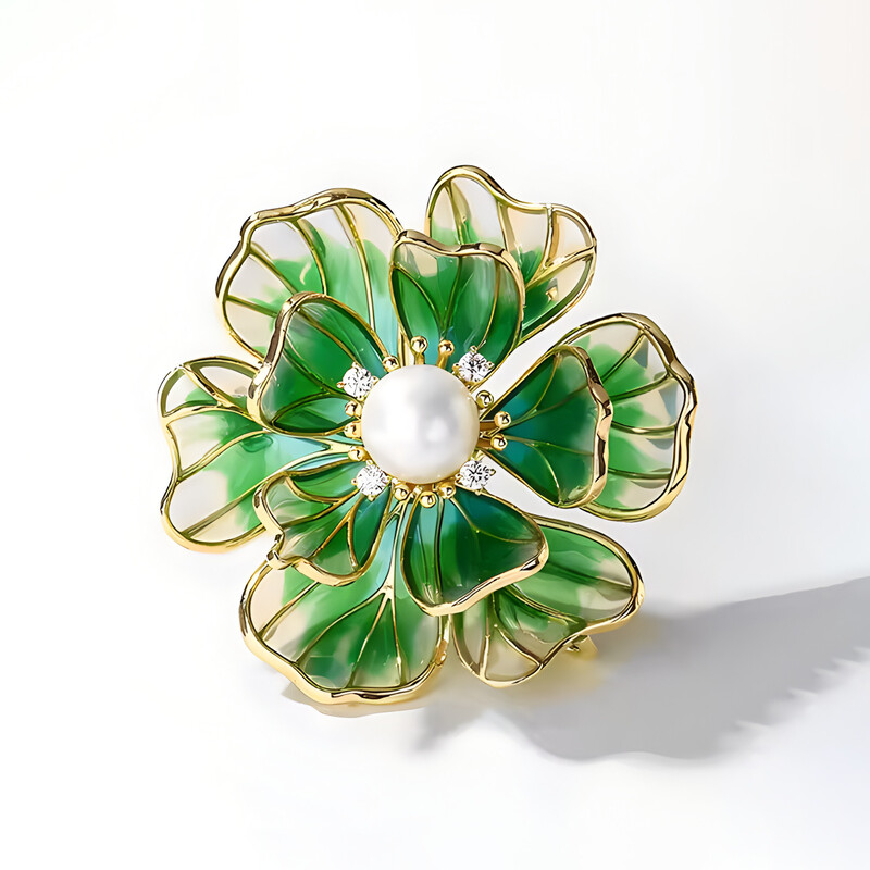 Broșe de bujor, email transparent, cu strasuri, pentru femei, elegante, de lux, cu flori de perle, ace, cadou de bijuterii pentru petrecere.