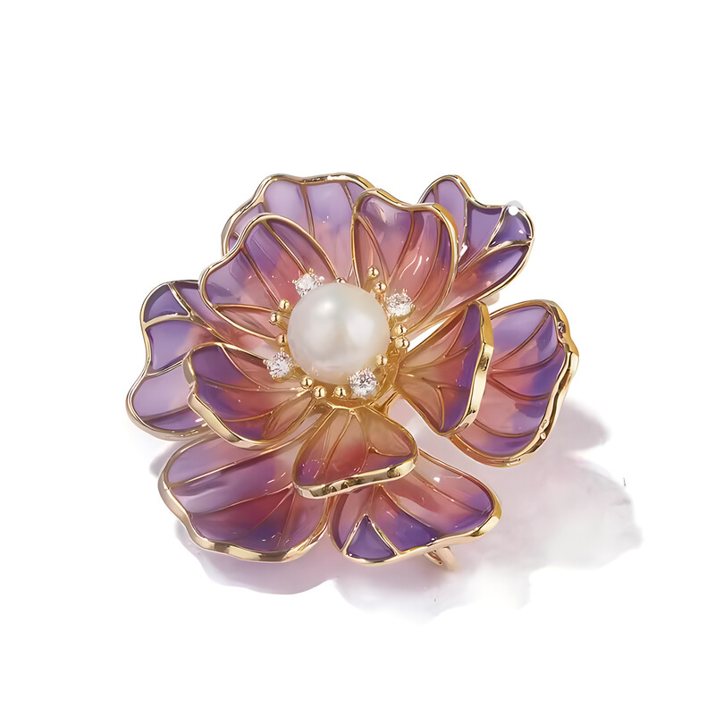 Broșe de bujor, email transparent, cu strasuri, pentru femei, elegante, de lux, cu flori de perle, ace, cadou de bijuterii pentru petrecere.