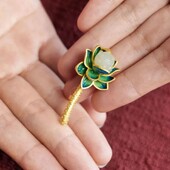 Καρφίτσες με φυσικό σμάλτο από λευκό νεφρίτη, πράσινο λουλούδι λωτού για γυναίκες, εκλεκτής ποιότητας κοσμήματα υψηλής ποιότητας σε στυλ δικαστηρίου