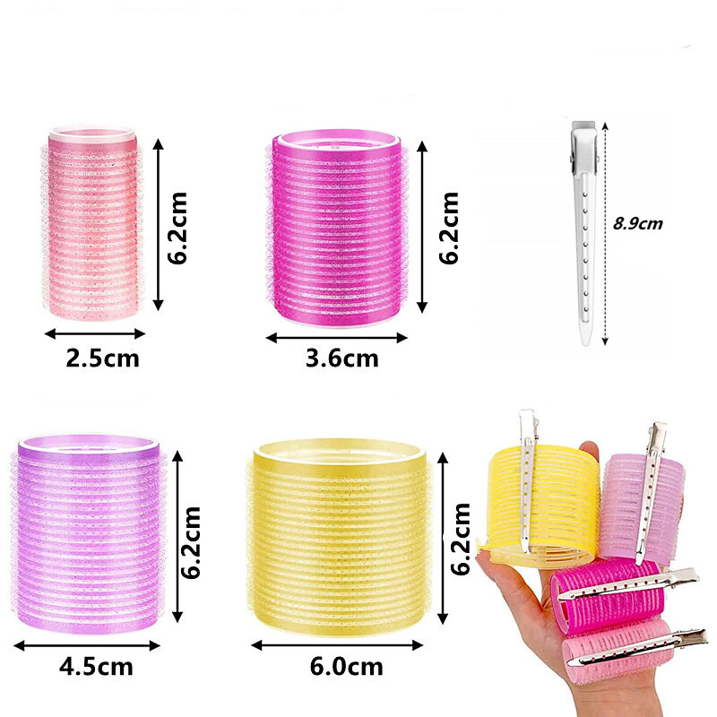 45 buc/set Role de păr negre cu aderență cu cleme Role de păr fără căldură Set de role de păr Jumbo Sticky Bigudiuri pentru coafură