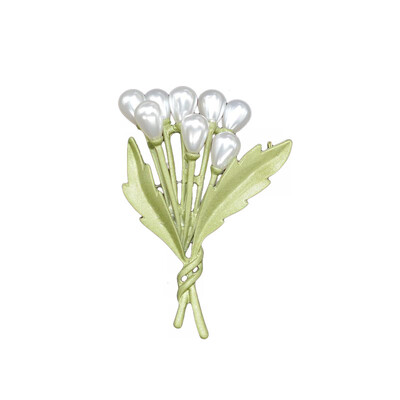 New Vintage Japan Garden Green Metal Vopsea cu spray Accesorii pentru plante Broșă cu perle pentru culturi de vegetație pentru femei Cadouri de petrecere