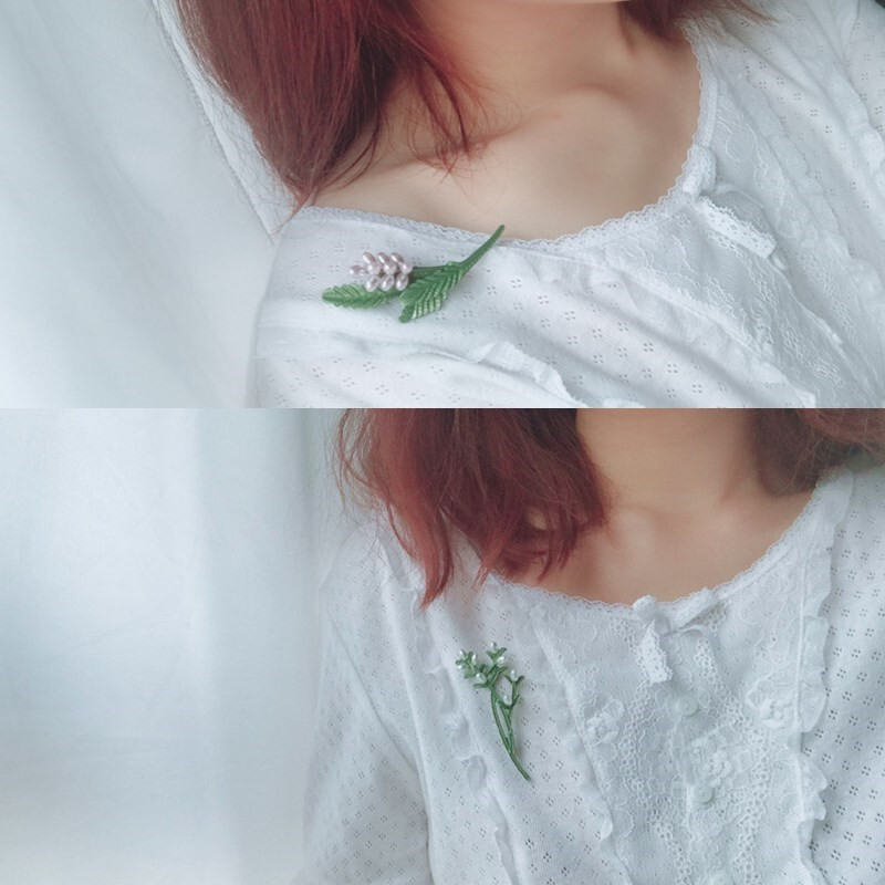 New Vintage Japan Garden Green Metal Vopsea cu spray Accesorii pentru plante Broșă cu perle pentru culturi de vegetație pentru femei Cadouri de petrecere