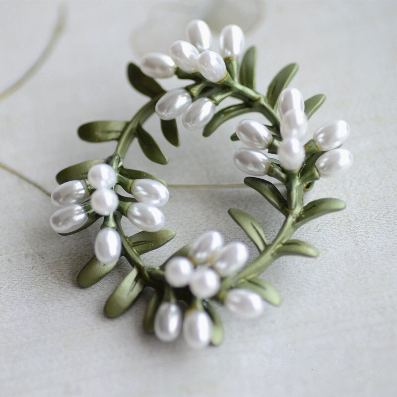 New Vintage Japan Garden Green Metal Vopsea cu spray Accesorii pentru plante Broșă cu perle pentru culturi de vegetație pentru femei Cadouri de petrecere