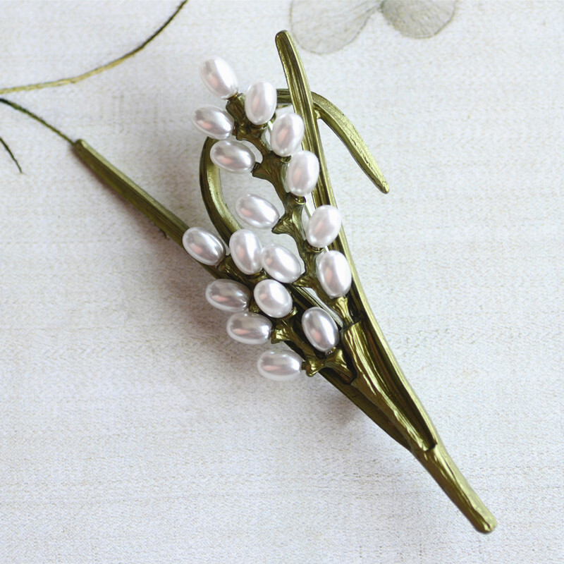 New Vintage Japan Garden Green Metal Vopsea cu spray Accesorii pentru plante Broșă cu perle pentru culturi de vegetație pentru femei Cadouri de petrecere