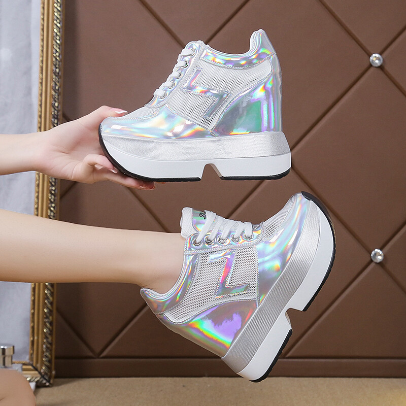 Platformă plată înaltă, cu înălțime de 12 cm, pantofi casual femei, primăvară 2023, pantofi cu pană ascunsă, pantofi vulcanizați pentru femei