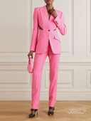 Tesco New Office Pantsuit Hollow Out Blazer+Pantaloni lungi pentru femei Seturi de costum ocazional la moda pentru eveniment petrecere femei roz 2 buc