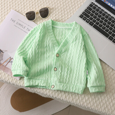 Nou 2024, primăvară, toamnă, fetițe, tricotaj, cardigan pentru copii, cu mânecă lungă, cu decolteu în V, tricotaj solide, haină, haină ocazională