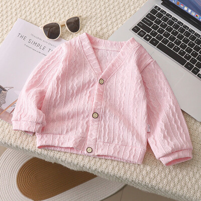 Nou 2024, primăvară, toamnă, fetițe, tricotaj, cardigan pentru copii, cu mânecă lungă, cu decolteu în V, tricotaj solide, haină, haină ocazională