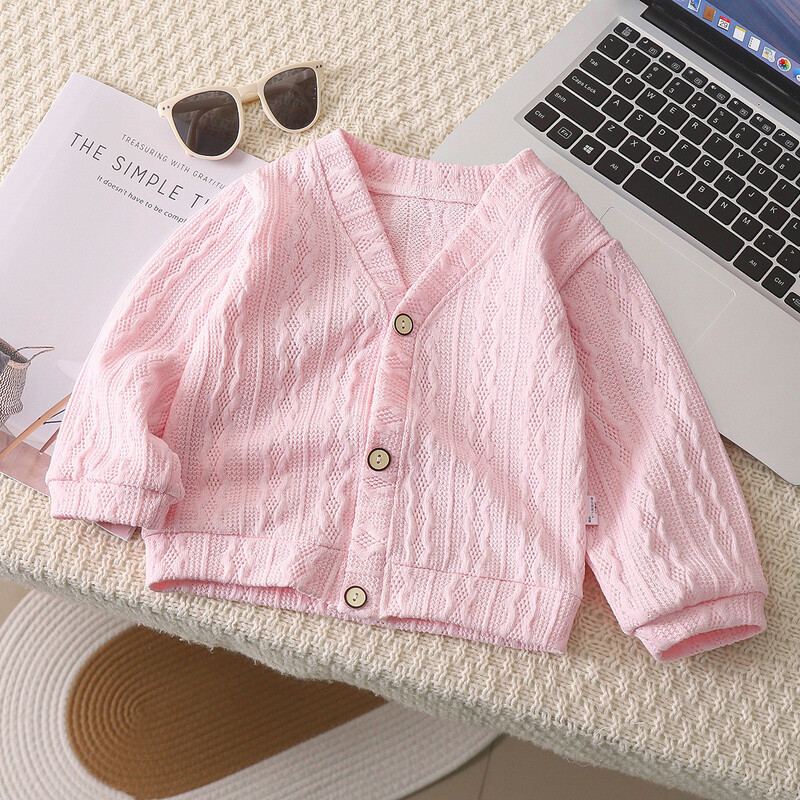 Nou 2024, primăvară, toamnă, fetițe, tricotaj, cardigan pentru copii, cu mânecă lungă, cu decolteu în V, tricotaj solide, haină, haină ocazională