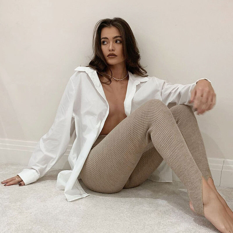 Bordás Kötött Leggings Női Magas derekú Elasztikus Kényelem Pamut Fitness Basic Nadrág Alkalmi Four Seasons New Női szűk leggings