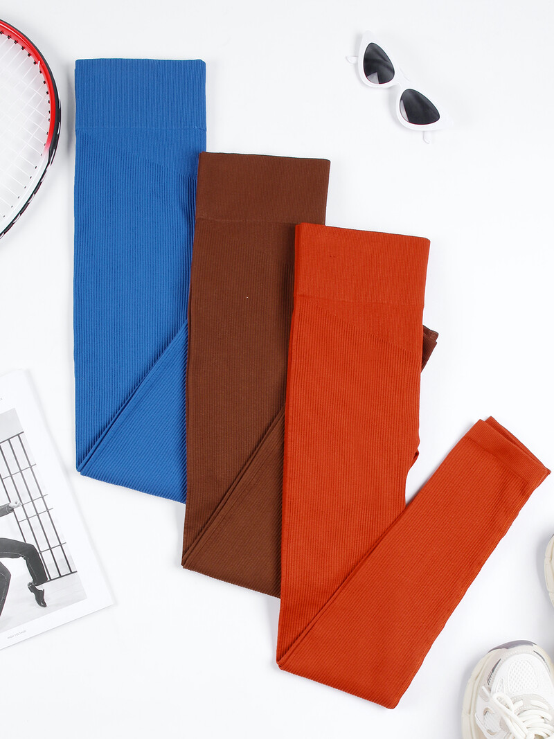 SVOKOR Colanți pentru femei, fără sudură, cu nervuri, colanți sport cu talie înaltă, pantaloni elastici subțiri de fitness, colanți de antrenament pentru ridicarea fundului