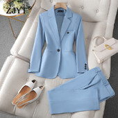 ZJYT Business Chic Costume Blazer Birou Set Pantaloni 2 Piese Ținute Femei Elegante Primăvară Marime Plus Jachetă Un Buton Set Pantaloni