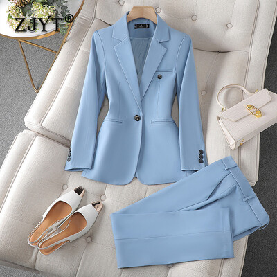 ZJYT Business Chic Costume Blazer Birou Set Pantaloni 2 Piese Ținute Femei Elegante Primăvară Marime Plus Jachetă Un Buton Set Pantaloni