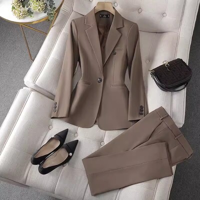 ZJYT Business Chic Costume Blazer Birou Set Pantaloni 2 Piese Ținute Femei Elegante Primăvară Marime Plus Jachetă Un Buton Set Pantaloni
