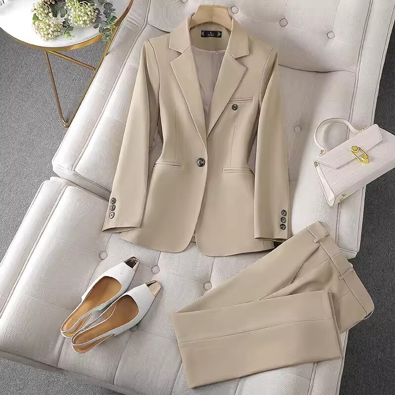 ZJYT Business Chic Costume Blazer Birou Set Pantaloni 2 Piese Ținute Femei Elegante Primăvară Marime Plus Jachetă Un Buton Set Pantaloni