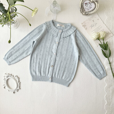 deer jonmi 2024, noua primăvară, pentru copii, pulovere tricotate, guler plisat, scobit pentru fete, cardigan din bumbac, pulover, paltoane