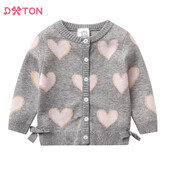 DXTON Toamnă Iarnă Pulovere pentru fete Copii cu mânecă lungă Cardigane tricotate în formă de inimă Pulovere pentru fete Jachetă Îmbrăcăminte exterioară pentru copii