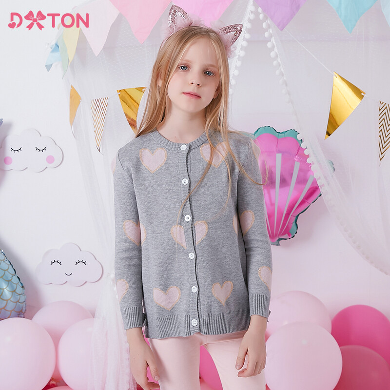 DXTON Toamnă Iarnă Pulovere pentru fete Copii cu mânecă lungă Cardigane tricotate în formă de inimă Pulovere pentru fete Jachetă Îmbrăcăminte exterioară pentru copii