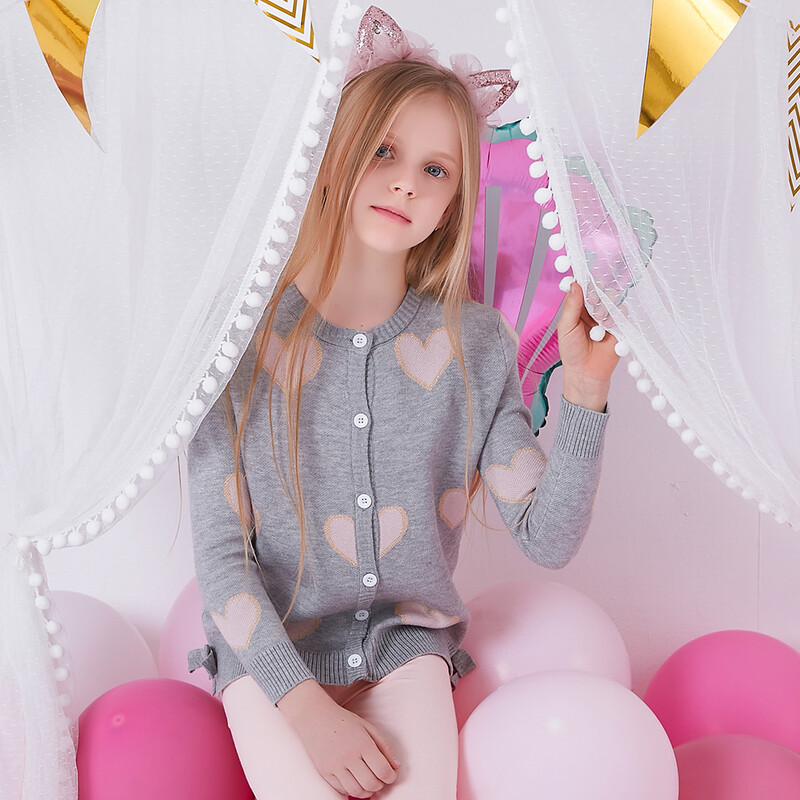 DXTON Toamnă Iarnă Pulovere pentru fete Copii cu mânecă lungă Cardigane tricotate în formă de inimă Pulovere pentru fete Jachetă Îmbrăcăminte exterioară pentru copii