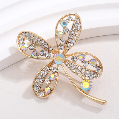 Corsaj de modă cu strasuri, broșe cu trifoi cu patru foi, pentru femei, unisex, accesorii pentru haine, pentru banchet, cadouri zilnice