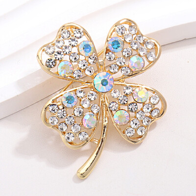 Corsaj de modă cu strasuri, broșe cu trifoi cu patru foi, pentru femei, unisex, accesorii pentru haine, pentru banchet, cadouri zilnice