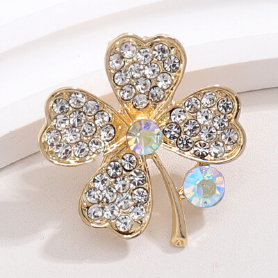 Corsaj de modă cu strasuri, broșe cu trifoi cu patru foi, pentru femei, unisex, accesorii pentru haine, pentru banchet, cadouri zilnice