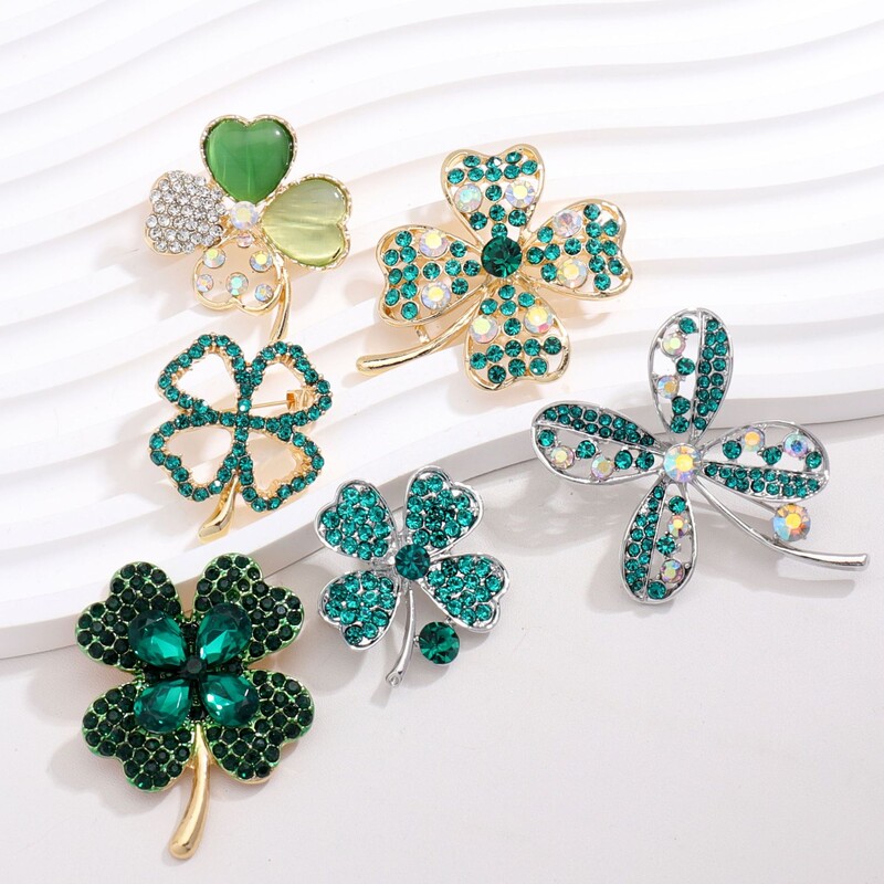 Corsaj de modă cu strasuri, broșe cu trifoi cu patru foi, pentru femei, unisex, accesorii pentru haine, pentru banchet, cadouri zilnice
