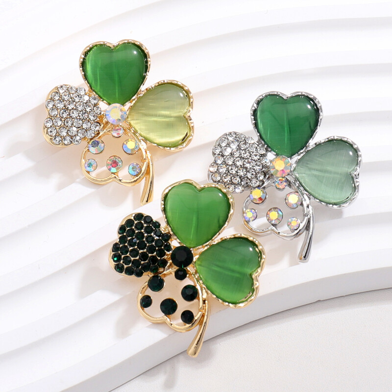 Corsaj de modă cu strasuri, broșe cu trifoi cu patru foi, pentru femei, unisex, accesorii pentru haine, pentru banchet, cadouri zilnice