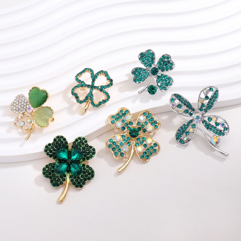 Corsaj de modă cu strasuri, broșe cu trifoi cu patru foi, pentru femei, unisex, accesorii pentru haine, pentru banchet, cadouri zilnice