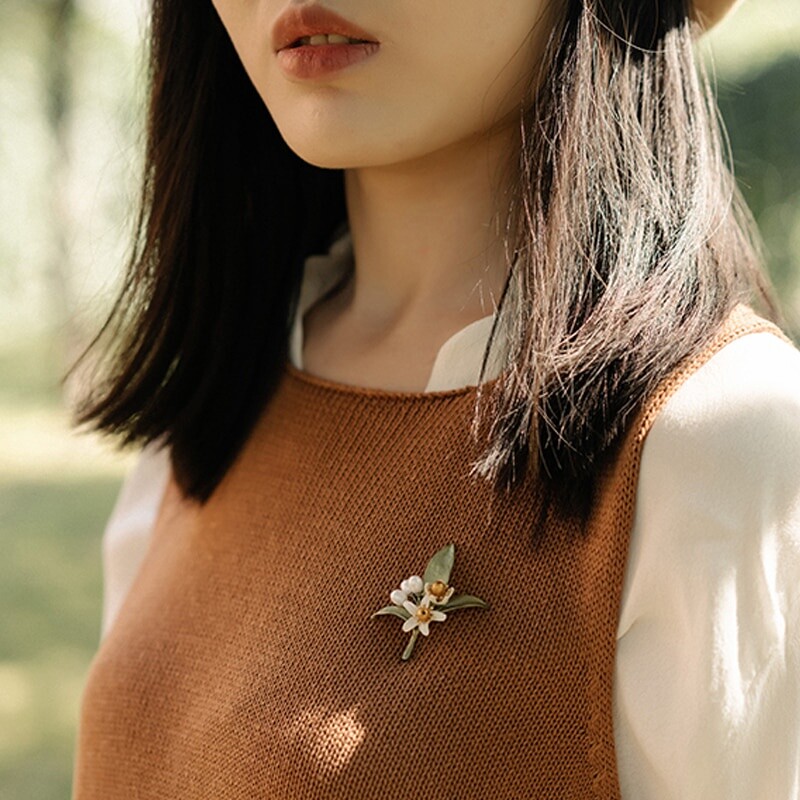 Narancsvirág bross női esküvői party virág Vintage zöld pins ajándék