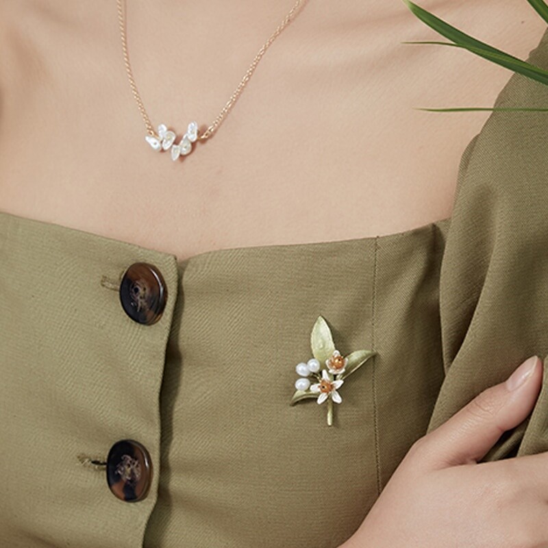 Narancsvirág bross női esküvői party virág Vintage zöld pins ajándék