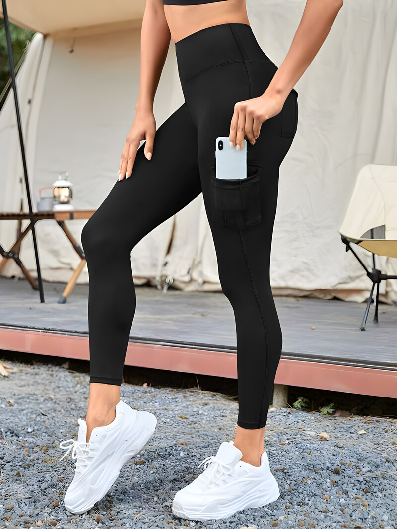 Zsebek Tornaterem Leggings Női Magas derekú Divat Fitness Nadrág Skinny Stretch Szabadban Kényelmes Sport Leggings