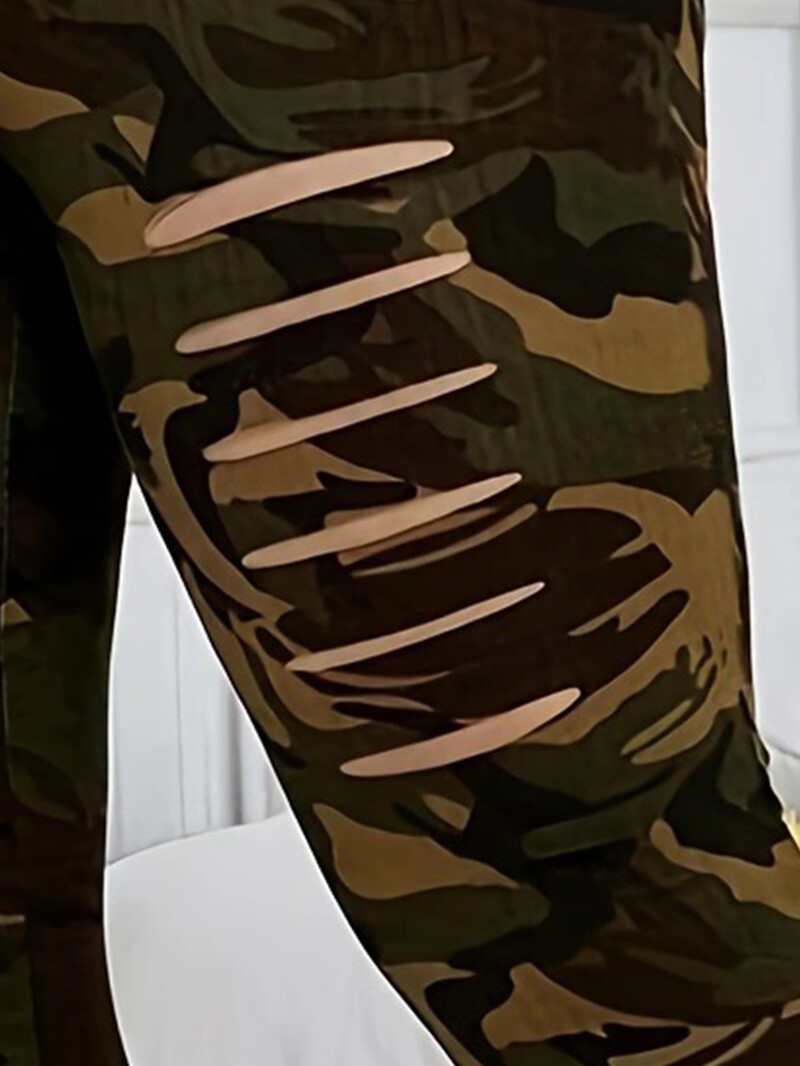 Νέο γυναικείο κολάν παραλλαγής με στάμπα σχισμένο στρατό Πράσινο μπροστά σκισμένο κολάν πλεονάζοντος γυναικείο παντελόνι εννέα τετάρτων